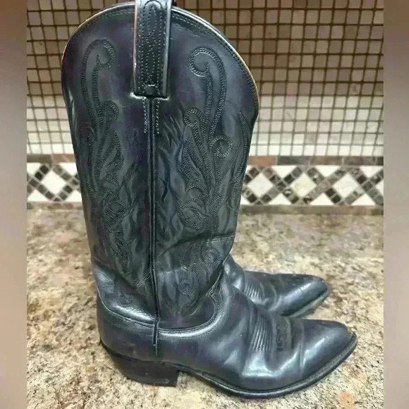 Dan Post Black Men’s Cowboy Boots 9D Western Pull On Boots Embroidered Rodeo - Picture 2 of 10